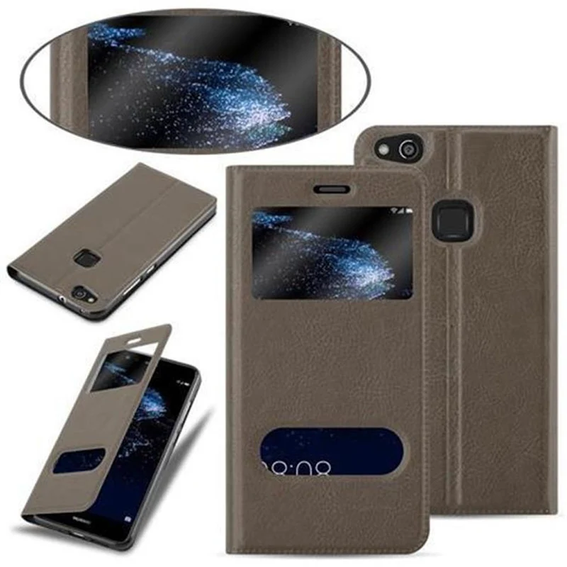 Cadorabo Hülle kompatibel mit Huawei P10 LITE Schutzhülle mit Magnetverschluss, Standfunktion und 2 Sichtfenstern