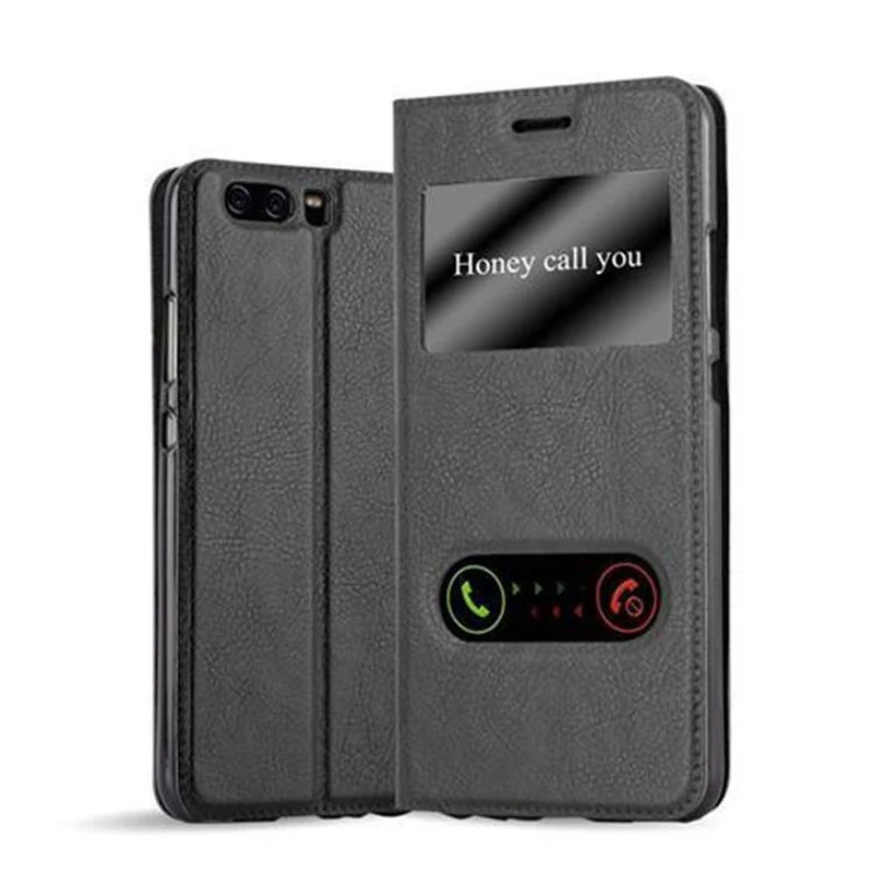 Cadorabo Hülle kompatibel mit Huawei P10 Schutzhülle mit Magnetverschluss, Standfunktion und 2 Sichtfenstern