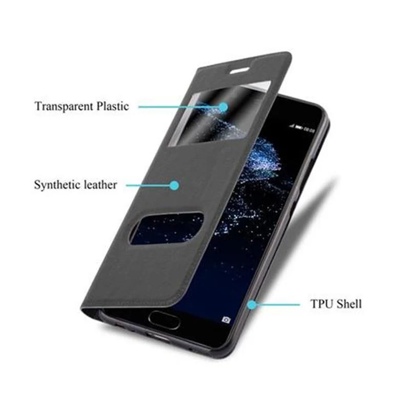 Cadorabo Hülle kompatibel mit Huawei P10 Schutzhülle mit Magnetverschluss, Standfunktion und 2 Sichtfenstern