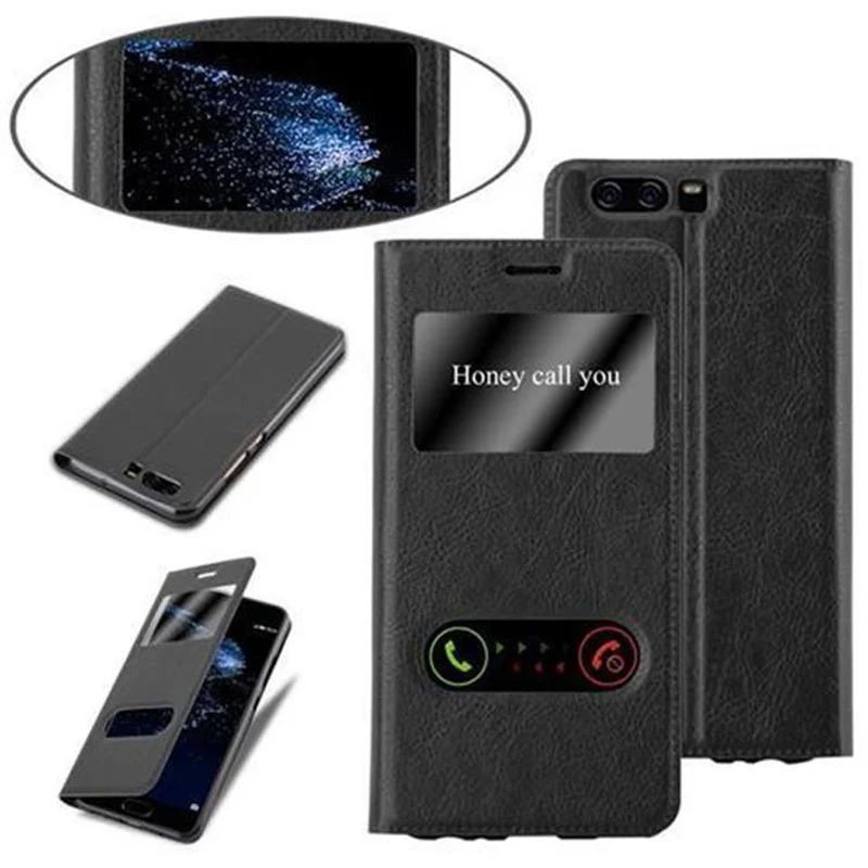 Cadorabo Hülle kompatibel mit Huawei P10 Schutzhülle mit Magnetverschluss, Standfunktion und 2 Sichtfenstern
