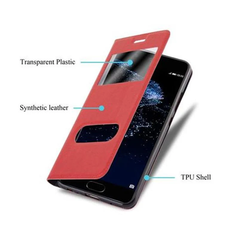 Cadorabo Hülle kompatibel mit Huawei P10 Schutzhülle mit Magnetverschluss, Standfunktion und 2 Sichtfenstern