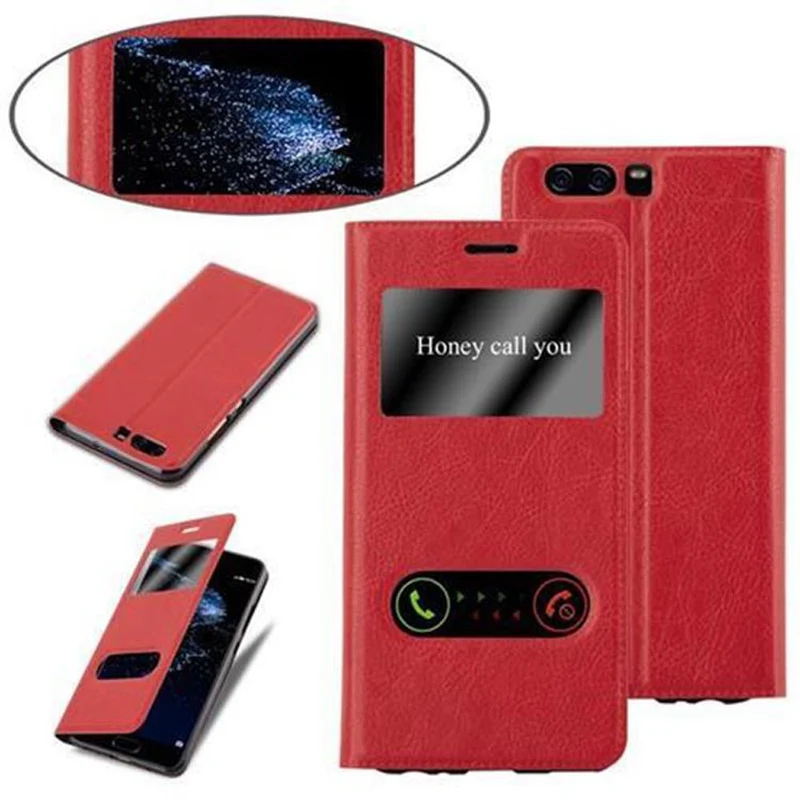 Cadorabo Hülle kompatibel mit Huawei P10 Schutzhülle mit Magnetverschluss, Standfunktion und 2 Sichtfenstern