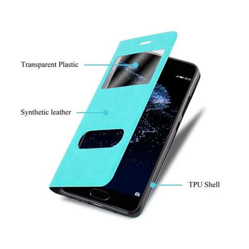 Cadorabo Hülle kompatibel mit Huawei P10 Schutzhülle mit Magnetverschluss, Standfunktion und 2 Sichtfenstern