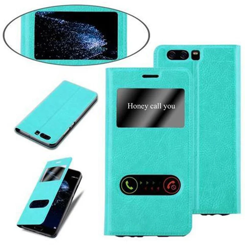 Cadorabo Hülle kompatibel mit Huawei P10 Schutzhülle mit Magnetverschluss, Standfunktion und 2 Sichtfenstern