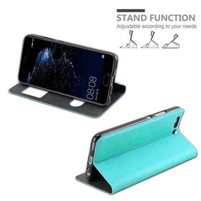 Cadorabo Hülle kompatibel mit Huawei P10 Schutzhülle mit Magnetverschluss, Standfunktion und 2 Sichtfenstern