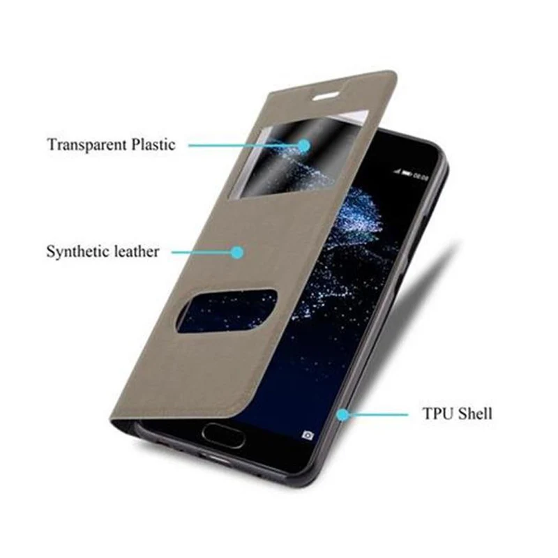 Cadorabo Hülle kompatibel mit Huawei P10 Schutzhülle mit Magnetverschluss, Standfunktion und 2 Sichtfenstern