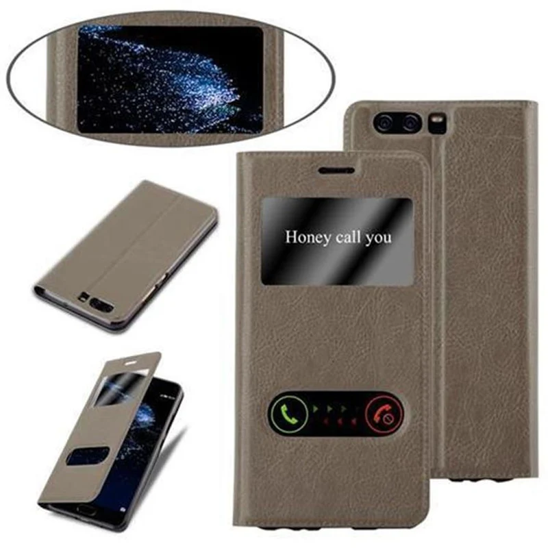 Cadorabo Hülle kompatibel mit Huawei P10 Schutzhülle mit Magnetverschluss, Standfunktion und 2 Sichtfenstern