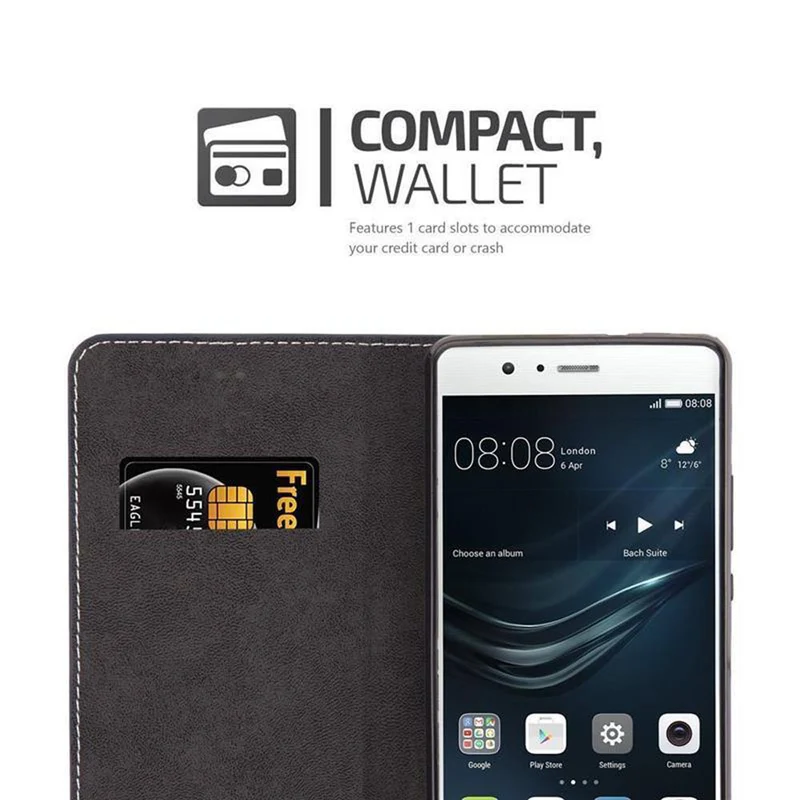 Cadorabo Hülle kompatibel mit Huawei P9 Schutzhülle mit Magnetverschluss, Standfunktion und Kartenfach