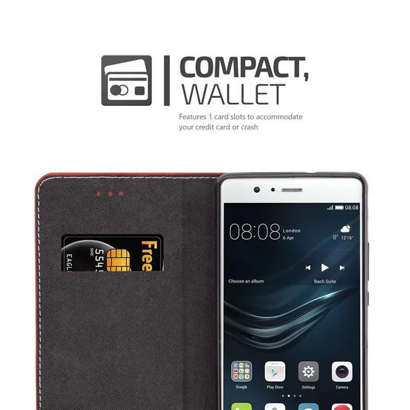 Cadorabo Hülle kompatibel mit Huawei P9 Schutzhülle mit Magnetverschluss, Standfunktion und Kartenfach