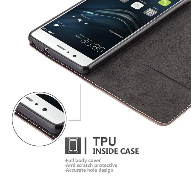 Cadorabo Hülle kompatibel mit Huawei P9 Schutzhülle mit Magnetverschluss, Standfunktion und Kartenfach