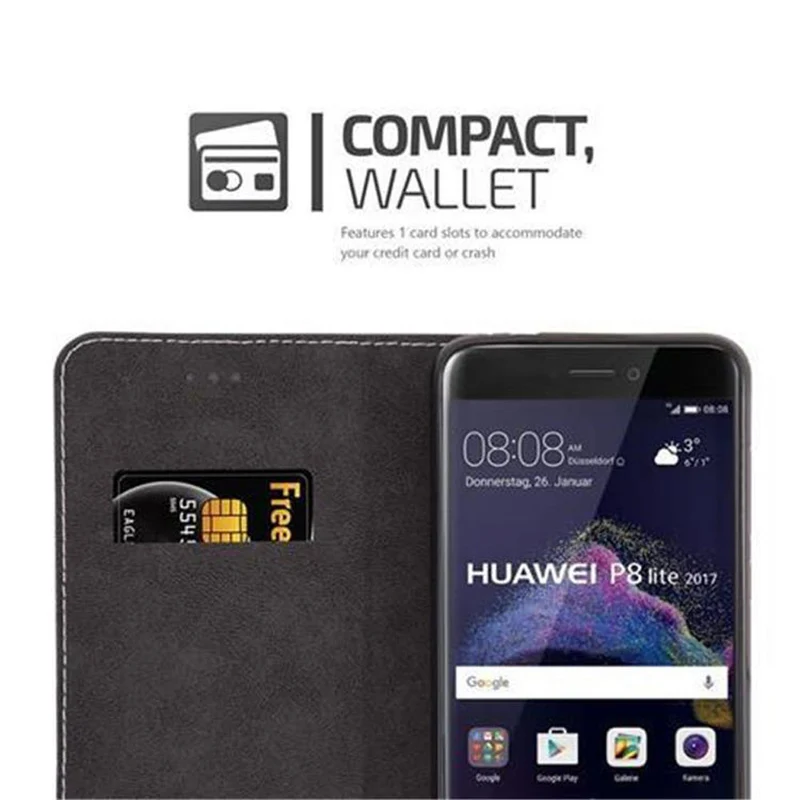 Cadorabo Hülle kompatibel mit Huawei P8 LITE 2017 / P9 LITE 2017 Schutzhülle mit Magnetverschluss, Standfunktion und Kartenfach