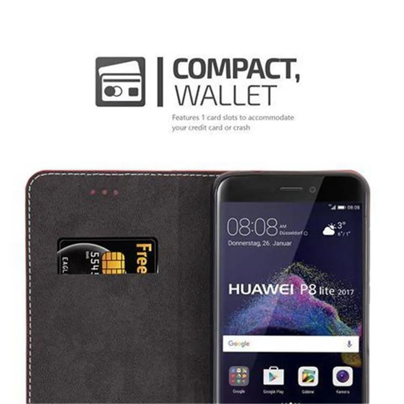 Cadorabo Hülle kompatibel mit Huawei P8 LITE 2017 / P9 LITE 2017 Schutzhülle mit Magnetverschluss, Standfunktion und Kartenfach