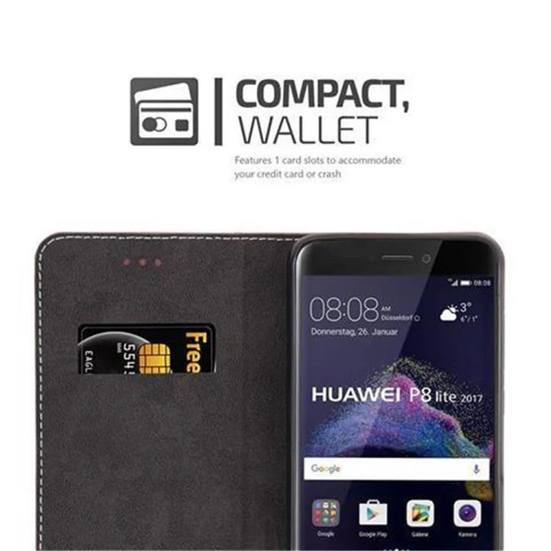 Cadorabo Hülle kompatibel mit Huawei P8 LITE 2017 / P9 LITE 2017 Schutzhülle mit Magnetverschluss, Standfunktion und Kartenfach