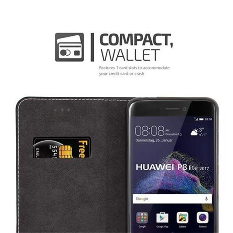 Cadorabo Hülle kompatibel mit Huawei P8 LITE 2017 / P9 LITE 2017 Schutzhülle mit Magnetverschluss, Standfunktion und Kartenfach