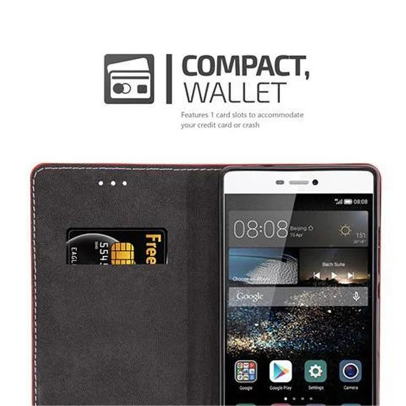 Cadorabo Hülle kompatibel mit Huawei P8 Schutzhülle mit Magnetverschluss, Standfunktion und Kartenfach