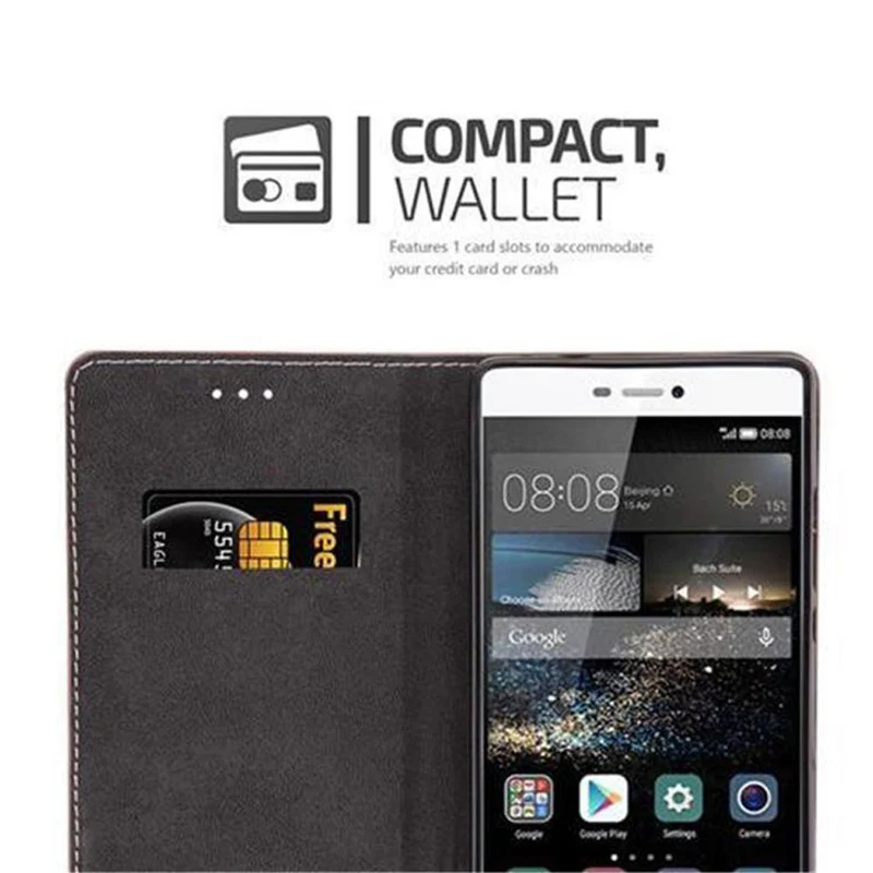 Cadorabo Hülle kompatibel mit Huawei P8 Schutzhülle mit Magnetverschluss, Standfunktion und Kartenfach