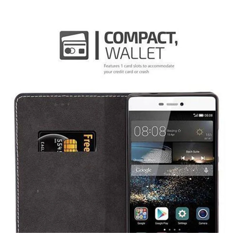 Cadorabo Hülle kompatibel mit Huawei P8 Schutzhülle mit Magnetverschluss, Standfunktion und Kartenfach