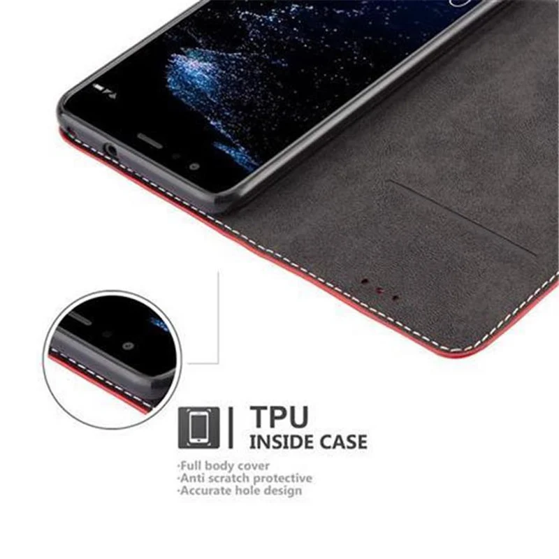 Cadorabo Hülle kompatibel mit Huawei P10 LITE Schutzhülle mit Magnetverschluss, Standfunktion und Kartenfach