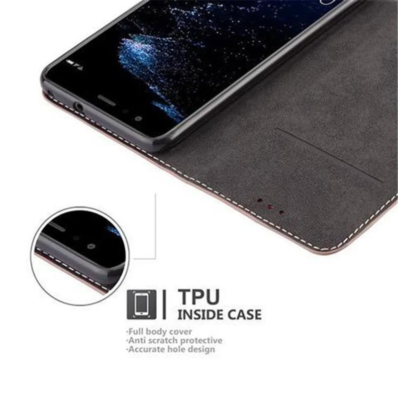 Cadorabo Hülle kompatibel mit Huawei P10 LITE Schutzhülle mit Magnetverschluss, Standfunktion und Kartenfach