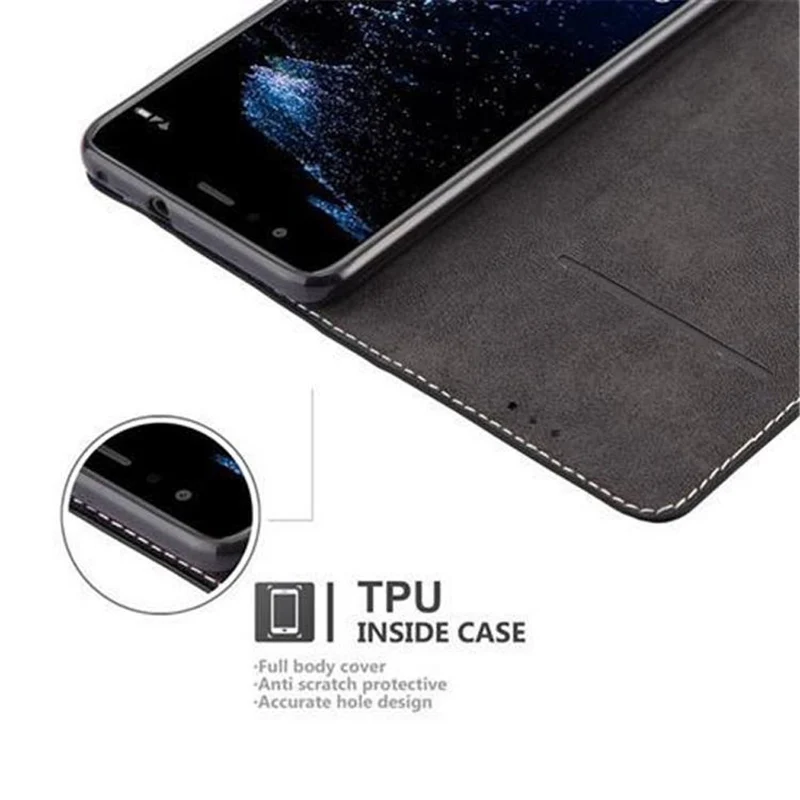 Cadorabo Hülle kompatibel mit Huawei P10 LITE Schutzhülle mit Magnetverschluss, Standfunktion und Kartenfach