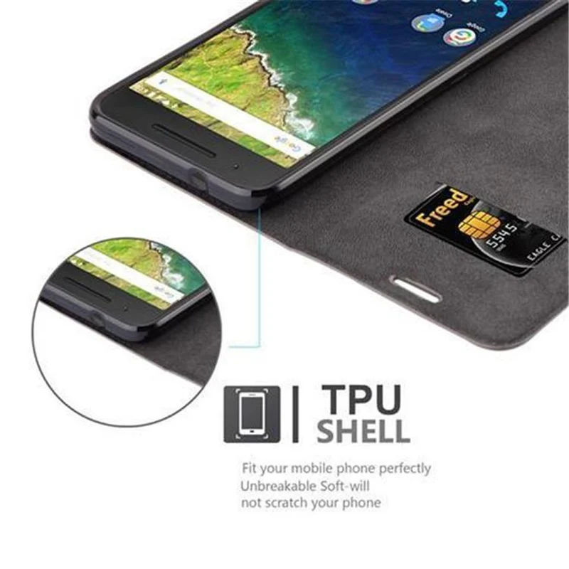 Cadorabo Hülle kompatibel mit Huawei Google NEXUS 6P Schutzhülle mit Magnetverschluss, Standfunktion und Kartenfach