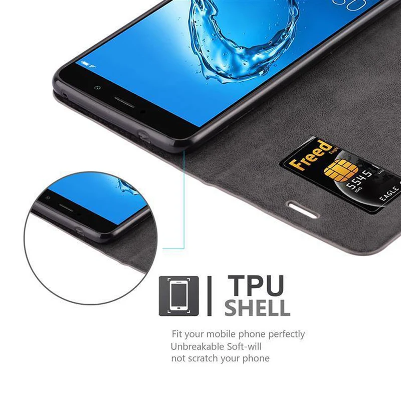 Cadorabo Hülle kompatibel mit Huawei Y7 2017 Schutzhülle mit Magnetverschluss, Standfunktion und Kartenfach
