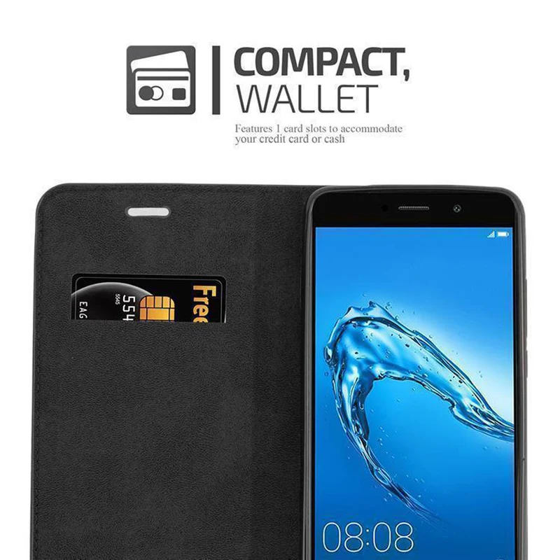 Cadorabo Hülle kompatibel mit Huawei Y7 2017 Schutzhülle mit Magnetverschluss, Standfunktion und Kartenfach
