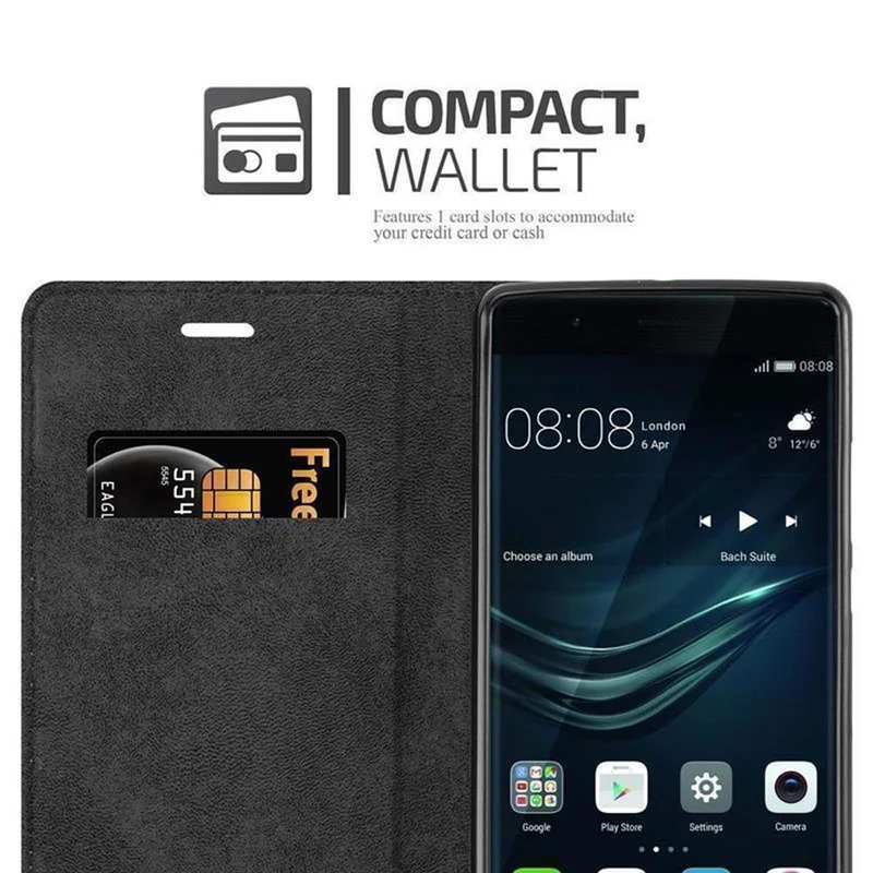 Cadorabo Hülle kompatibel mit Huawei P9 PLUS Schutzhülle mit Magnetverschluss, Standfunktion und Kartenfach
