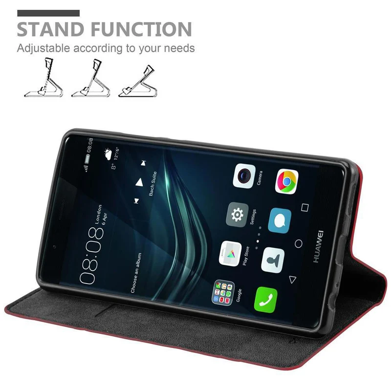 Cadorabo Hülle kompatibel mit Huawei P9 PLUS Schutzhülle mit Magnetverschluss, Standfunktion und Kartenfach