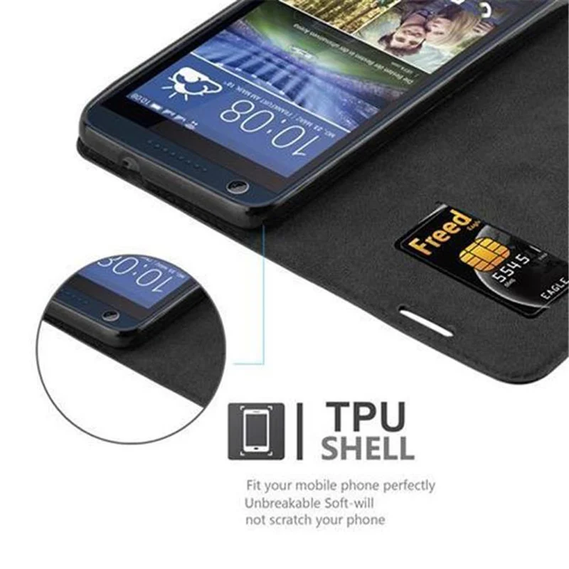 Cadorabo Hülle kompatibel mit HTC Desire 626G Schutzhülle mit Magnetverschluss, Standfunktion und Kartenfach