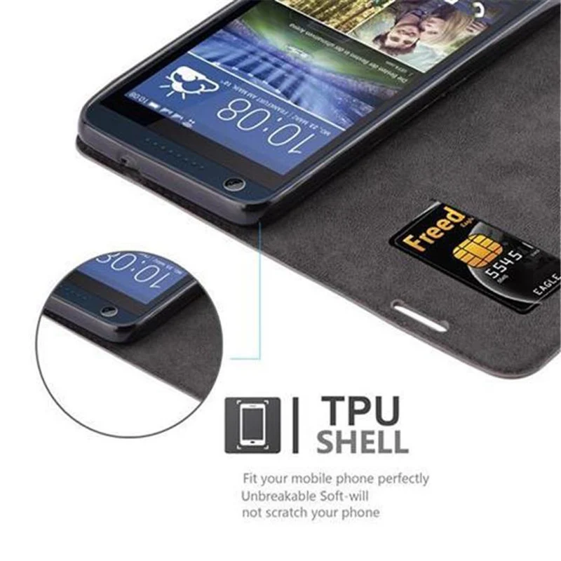 Cadorabo Hülle kompatibel mit HTC Desire 626G Schutzhülle mit Magnetverschluss, Standfunktion und Kartenfach