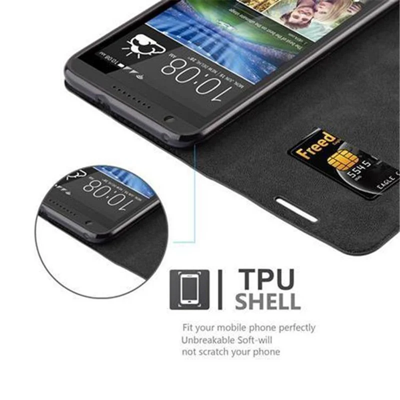 Cadorabo Hülle kompatibel mit HTC Desire 820 Schutzhülle mit Magnetverschluss, Standfunktion und Kartenfach