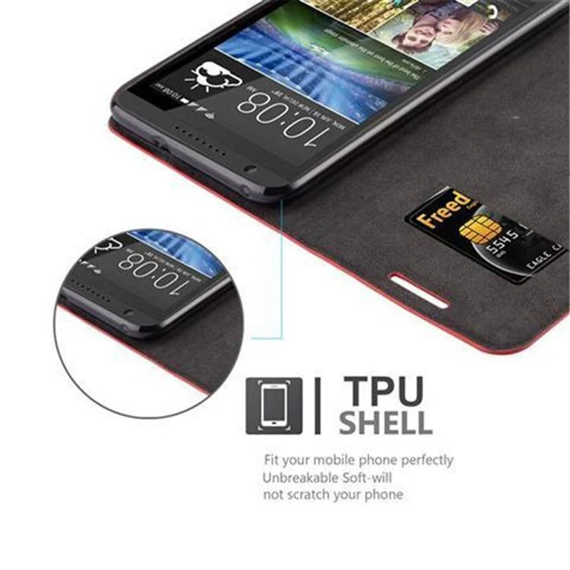 Cadorabo Hülle kompatibel mit HTC Desire 820 Schutzhülle mit Magnetverschluss, Standfunktion und Kartenfach