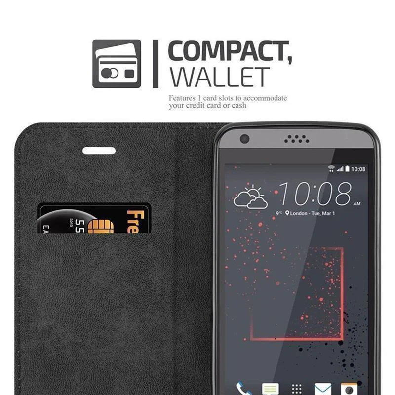 Cadorabo Hülle kompatibel mit HTC Desire 530 / 630 Schutzhülle mit Magnetverschluss, Standfunktion und Kartenfach