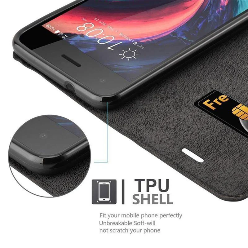 Cadorabo Hülle kompatibel mit HTC Desire 10 PRO Schutzhülle mit Magnetverschluss, Standfunktion und Kartenfach