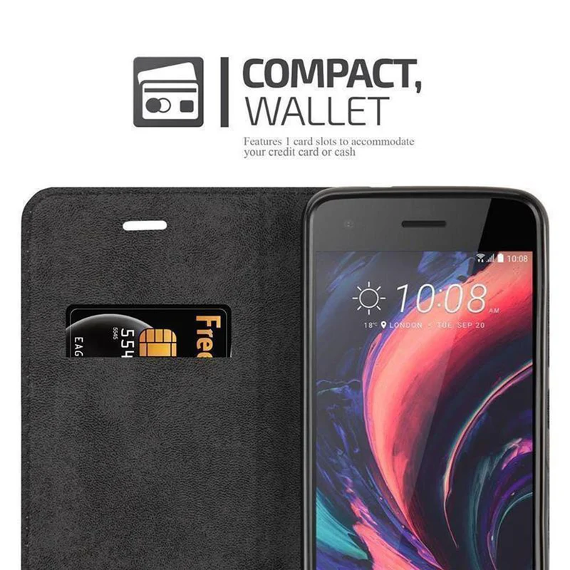 Cadorabo Hülle kompatibel mit HTC Desire 10 PRO Schutzhülle mit Magnetverschluss, Standfunktion und Kartenfach