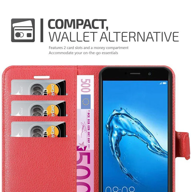 Cadorabo Hülle kompatibel mit Huawei Y7 2017 Schutzhülle mit Magnetverschluss, Standfunktion und Kartenfach