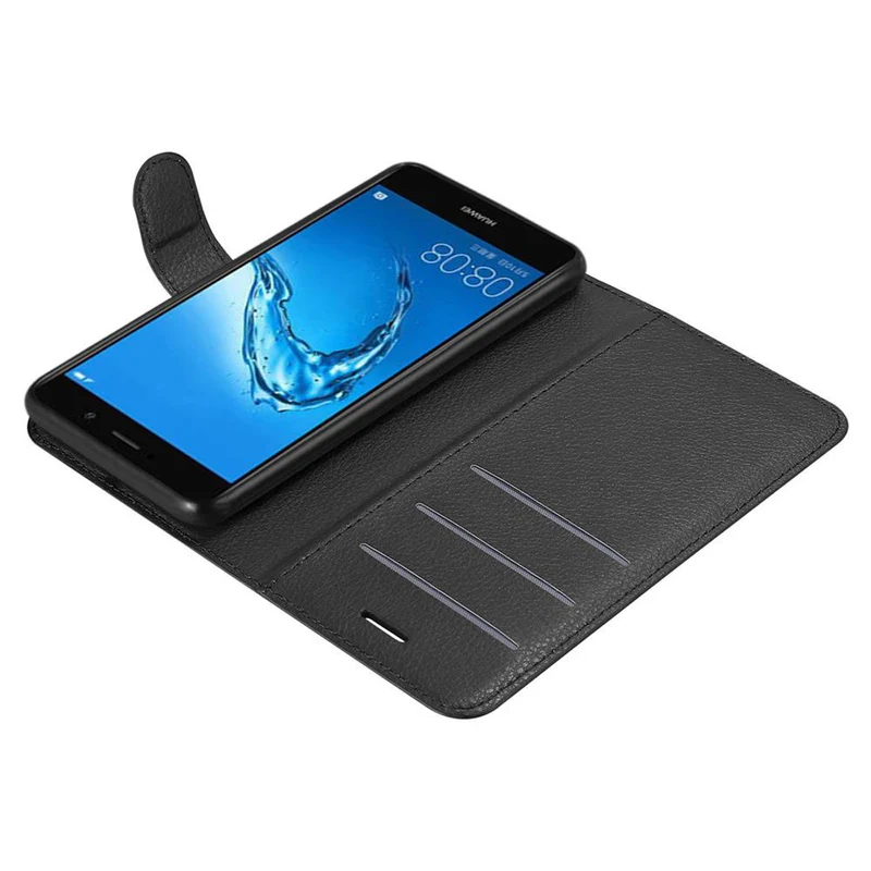 Cadorabo Hülle kompatibel mit Huawei Y7 2017 Schutzhülle mit Magnetverschluss, Standfunktion und Kartenfach
