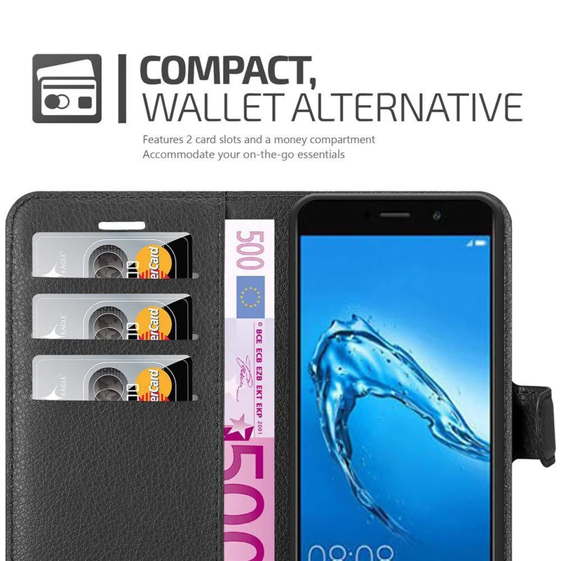 Cadorabo Hülle kompatibel mit Huawei Y7 2017 Schutzhülle mit Magnetverschluss, Standfunktion und Kartenfach