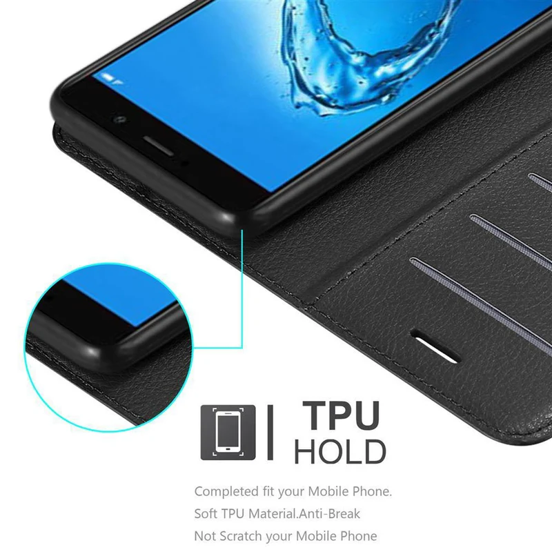 Cadorabo Hülle kompatibel mit Huawei Y7 2017 Schutzhülle mit Magnetverschluss, Standfunktion und Kartenfach