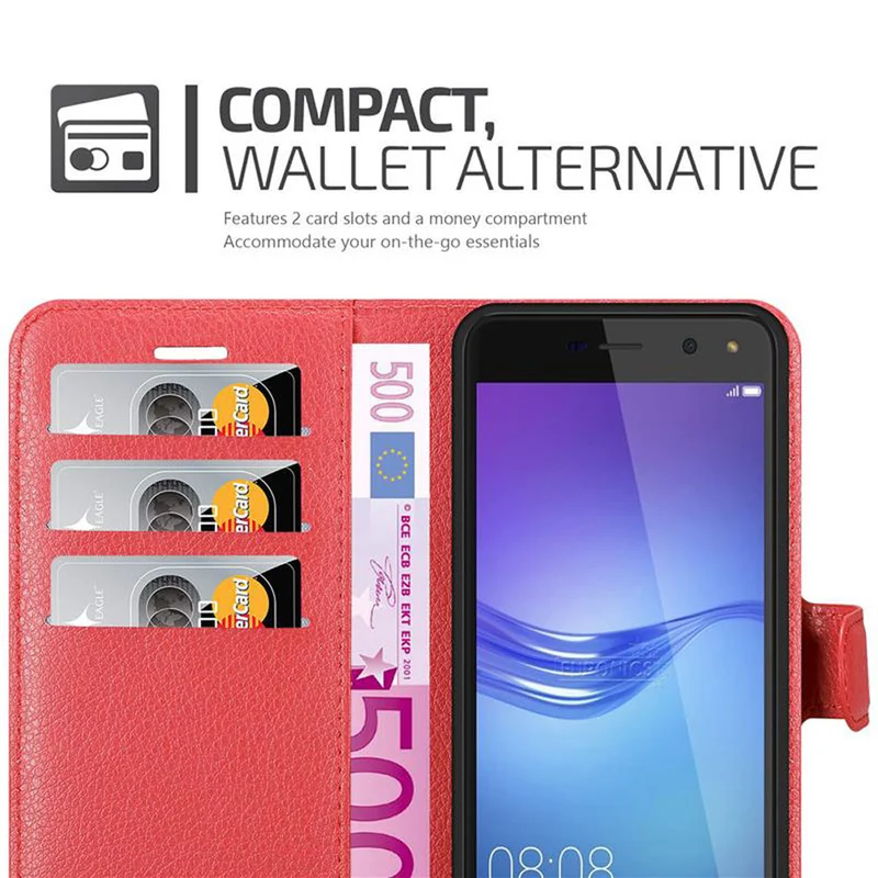 Cadorabo Hülle kompatibel mit Huawei Y5 2017 / Y6 2017 Schutzhülle mit Magnetverschluss, Standfunktion und Kartenfach