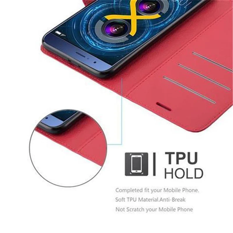 Cadorabo Hülle kompatibel mit Honor 8 PRO Schutzhülle mit Magnetverschluss, Standfunktion und Kartenfach