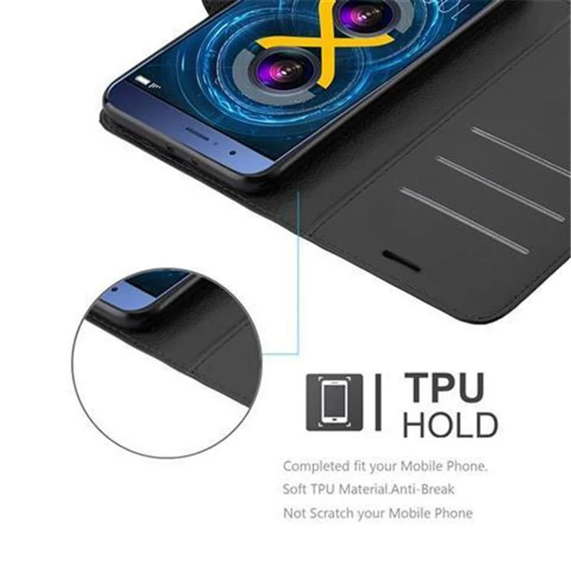 Cadorabo Hülle kompatibel mit Honor 8 PRO Schutzhülle mit Magnetverschluss, Standfunktion und Kartenfach