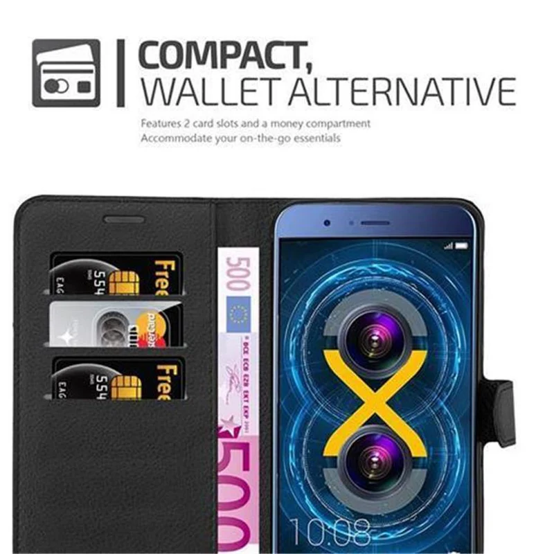 Cadorabo Hülle kompatibel mit Honor 8 PRO Schutzhülle mit Magnetverschluss, Standfunktion und Kartenfach