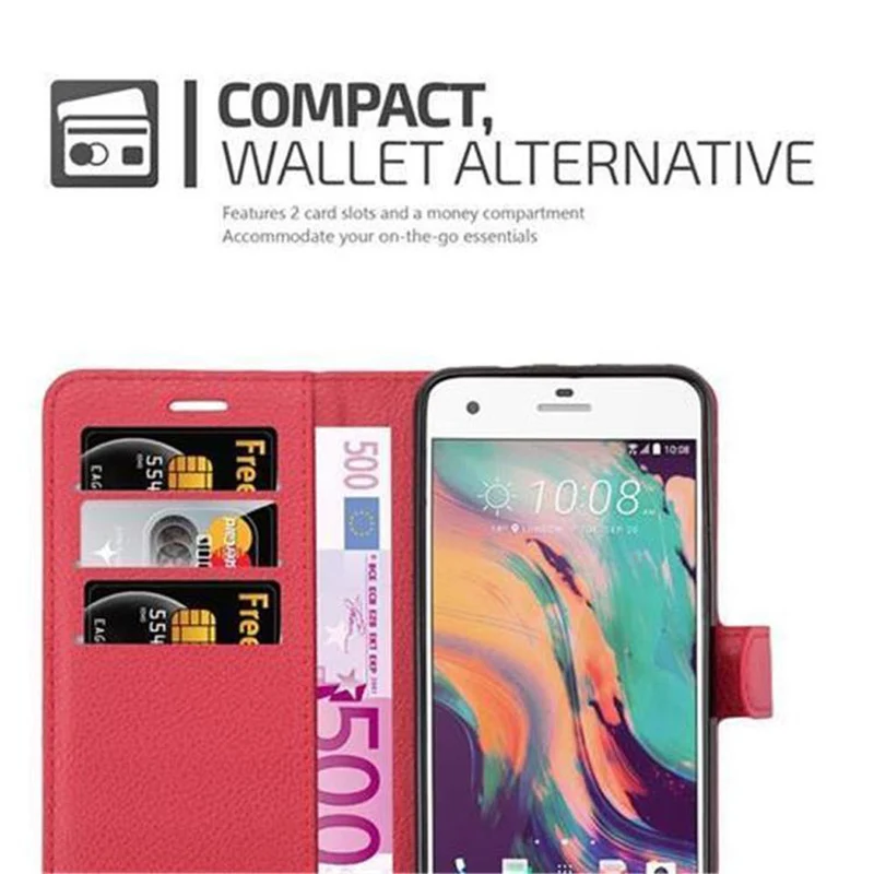 Cadorabo Hülle kompatibel mit HTC Desire 10 PRO Schutzhülle mit Magnetverschluss, Standfunktion und Kartenfach