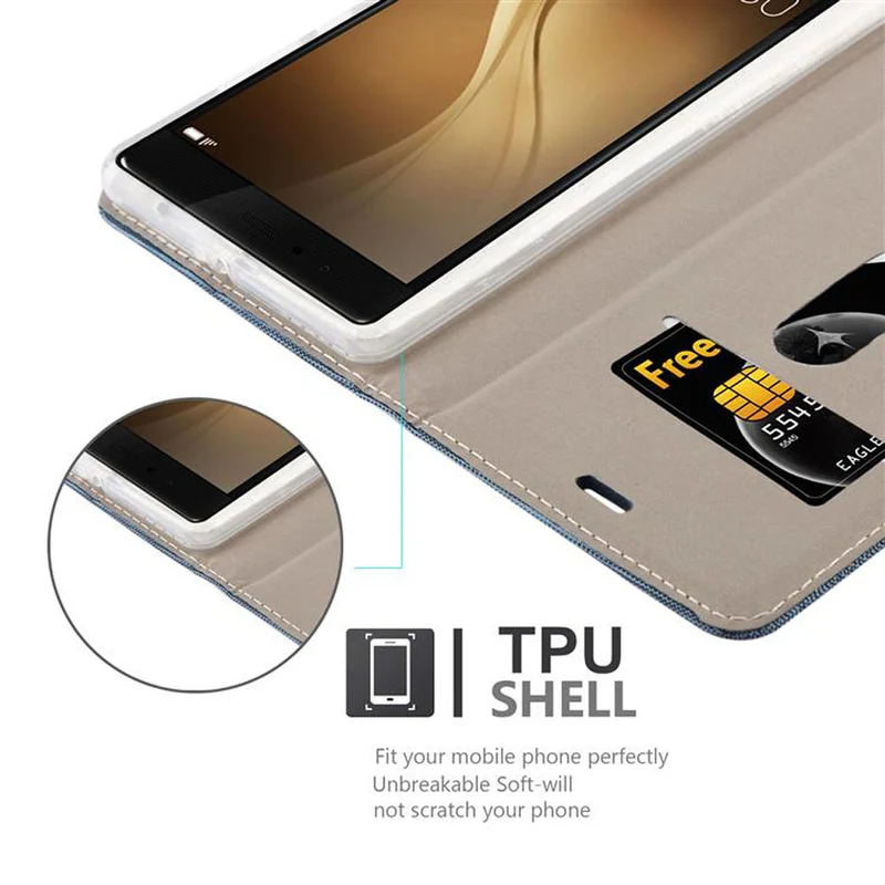 Cadorabo Hülle kompatibel mit Huawei P9 PLUS Schutzhülle mit Magnetverschluss, Standfunktion und Kartenfach