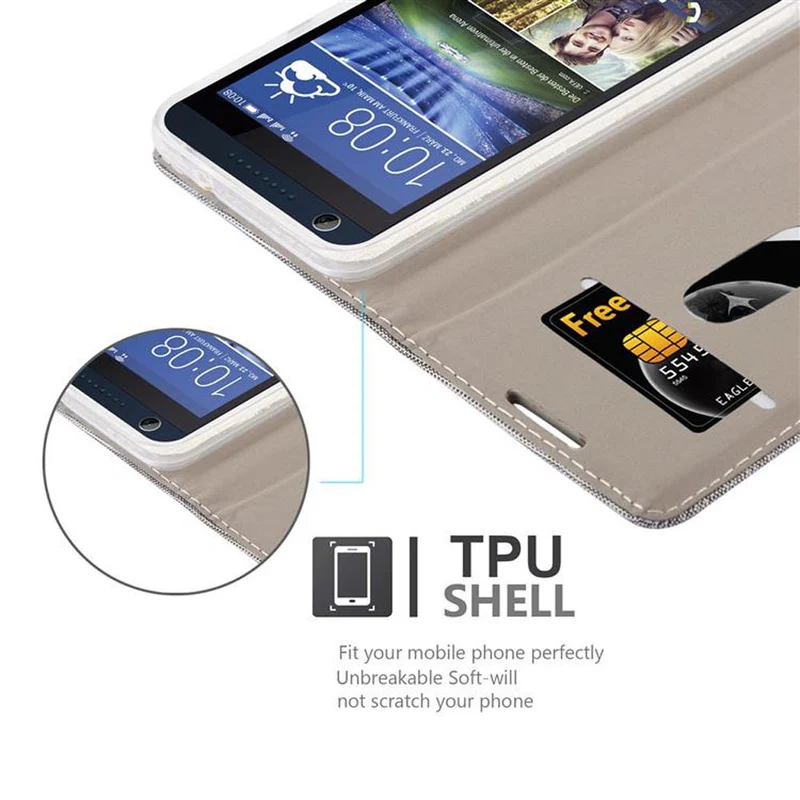 Cadorabo Hülle kompatibel mit HTC Desire 626G Schutzhülle mit Magnetverschluss, Standfunktion und Kartenfach