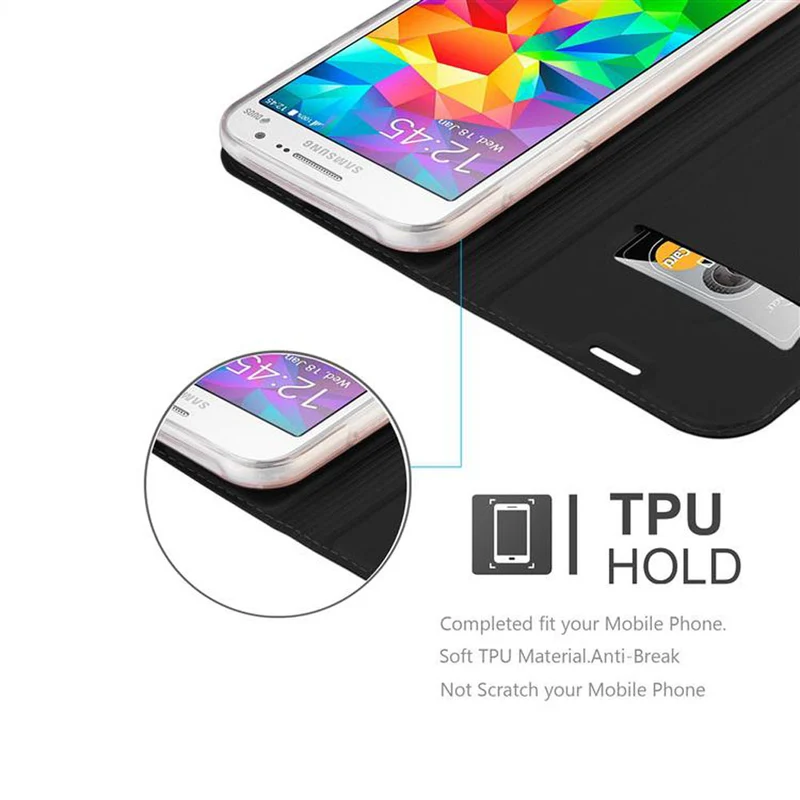 Cadorabo Hülle kompatibel mit Samsung Galaxy GRAND PRIME Schutzhülle mit Magnetverschluss, Standfunktion und Kartenfach