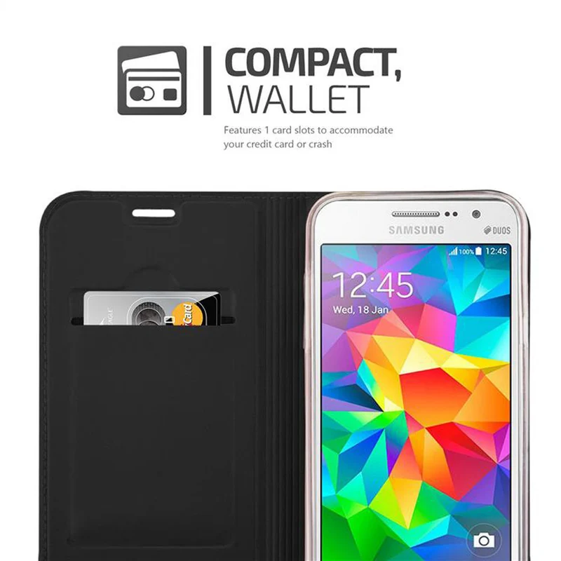 Cadorabo Hülle kompatibel mit Samsung Galaxy GRAND PRIME Schutzhülle mit Magnetverschluss, Standfunktion und Kartenfach