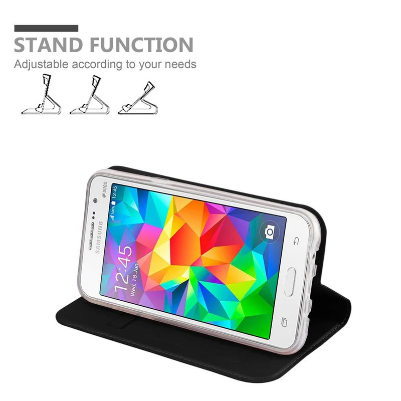 Cadorabo Hülle kompatibel mit Samsung Galaxy GRAND PRIME Schutzhülle mit Magnetverschluss, Standfunktion und Kartenfach